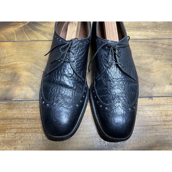 Allen Edmonds Black Nassau Ostendo Sharkskin Wingtip Derby Size 12B - Picture 3 of 10